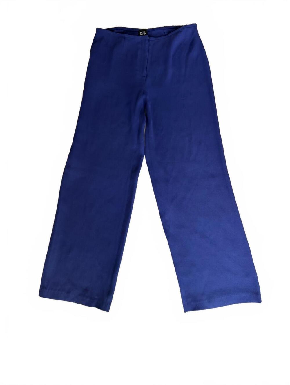 Eileen Fisher Silk Pants Quiet Luxury Coastal Grandmother Blue Wide Leg S